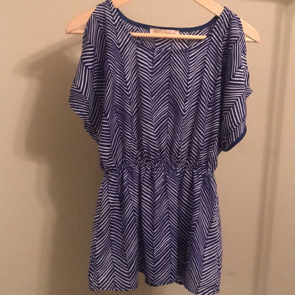 Prevett Blue and White Cold Shoulder Blouse - SM